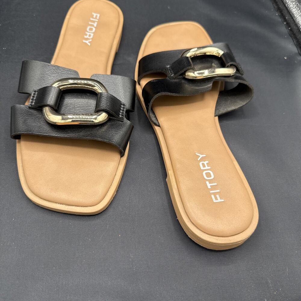 FITORY women's flat square open-toe slide sandals Size 9